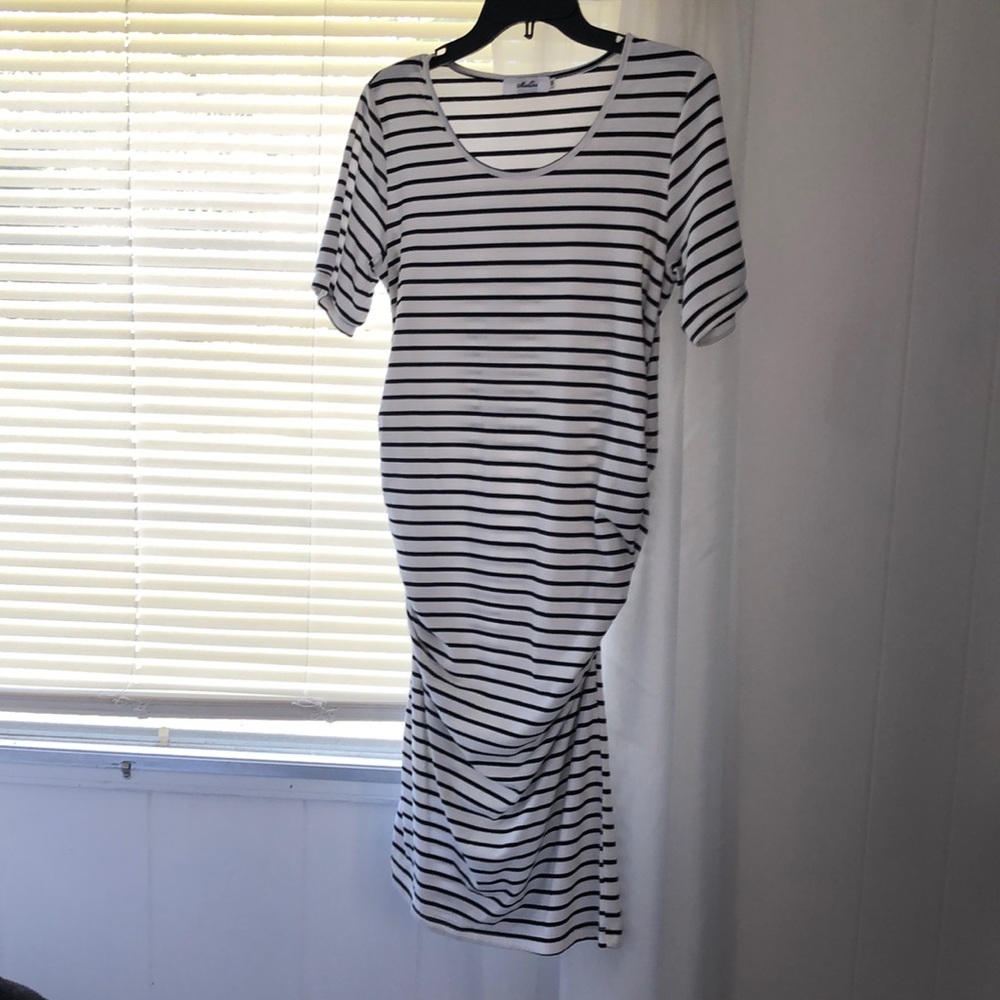 White and Black striped dress, maternity.